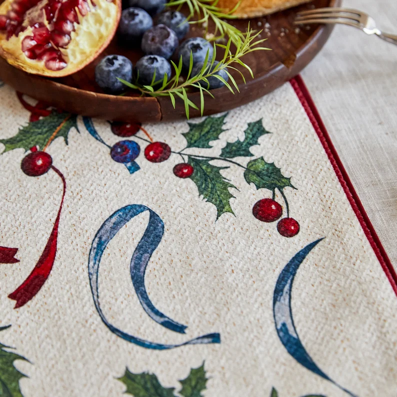 Isla Festive Christmas Cherry Table Runner