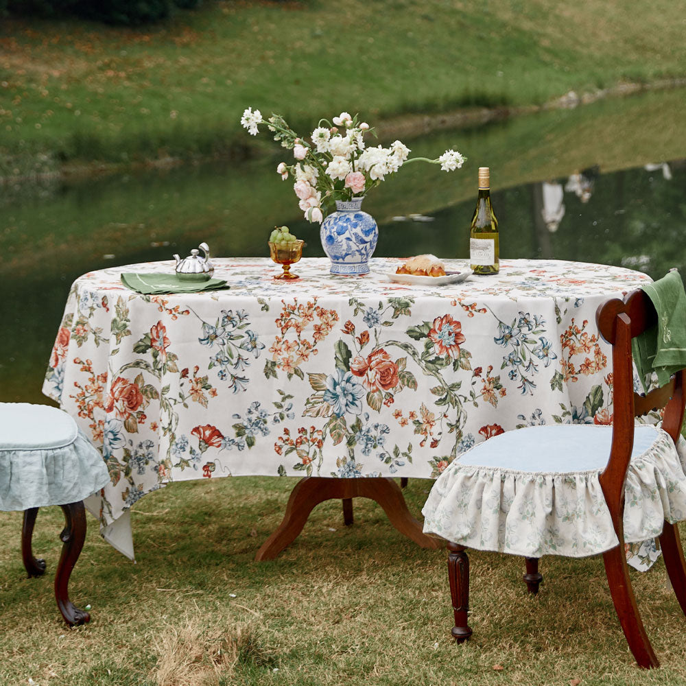 Amelie French Pastoral Floral Print Linen Tablecloth