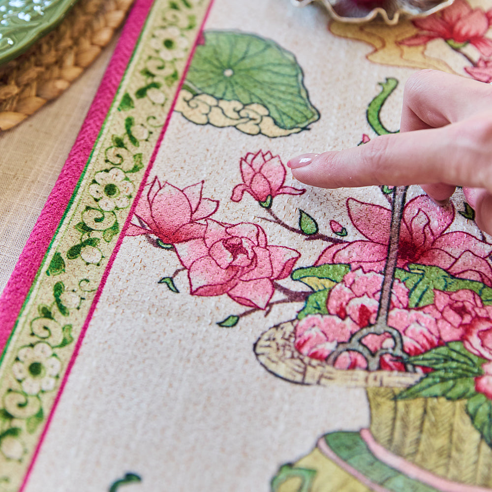 Lilybeth Custom Floral Printed Chenille Table Runner