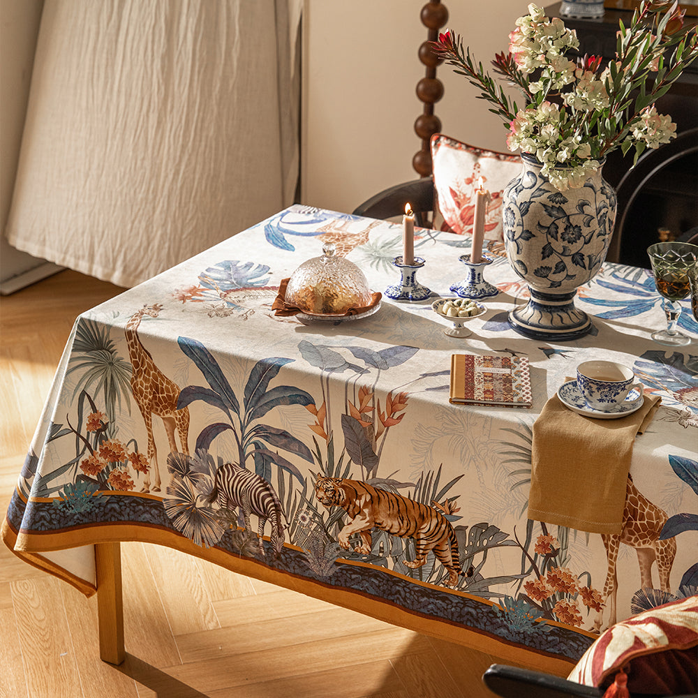 Serengeti Animal Print Waterproof Linen Tablecloth