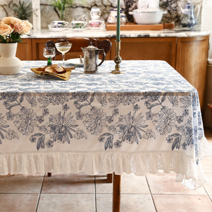 Sylvana Grace Petal Blue Ruffle Floral Tablecloth