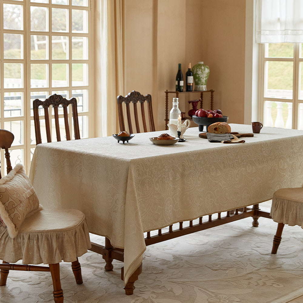 Regina Minimalist Jacquard Beige Tablecloth