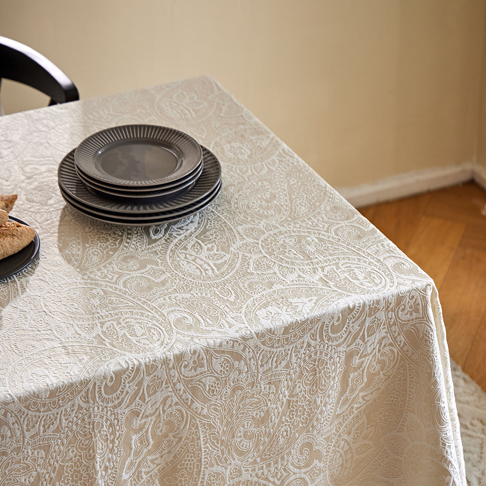 Regina Minimalist Jacquard Beige Tablecloth