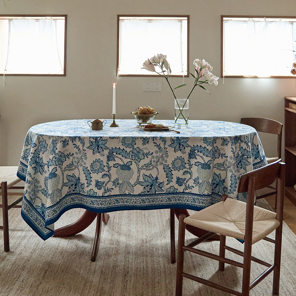 Celestia Blue Floral Elegant Tablecloth