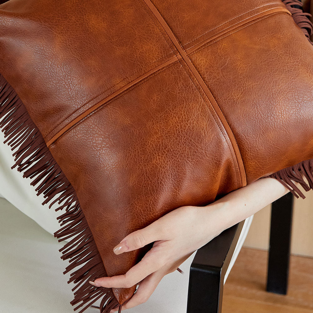 Rustler Custom Brown Leather Throw Pillow Cover