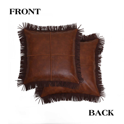 Rustler Custom Brown Leather Throw Pillow Cover