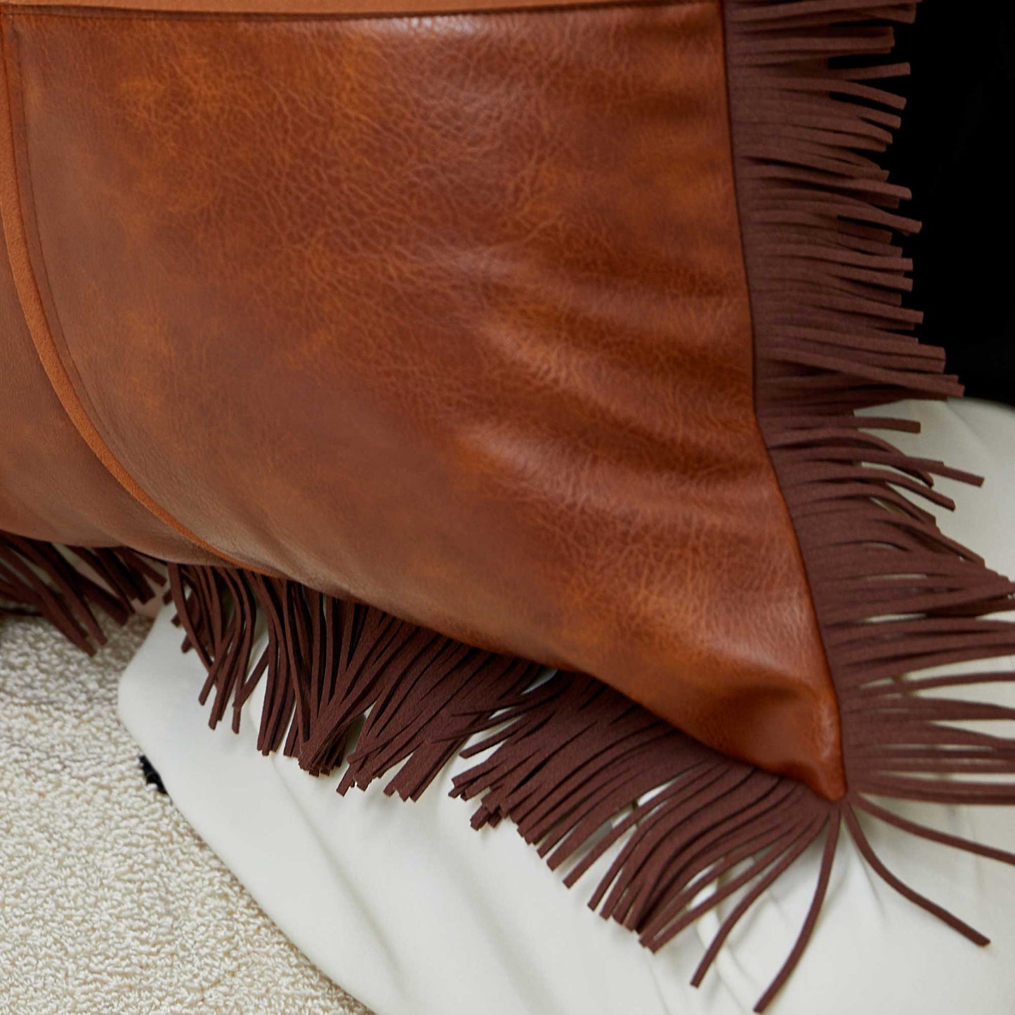 Rustler Custom Brown Leather Throw Pillow Cover