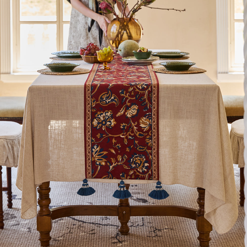 Vermillion Custom Floral Printed Chenille Table Runner