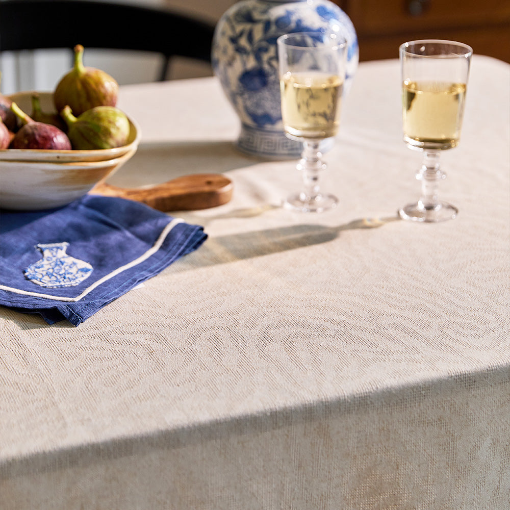 Elara French Linen Floral Jacquard Tablecloth