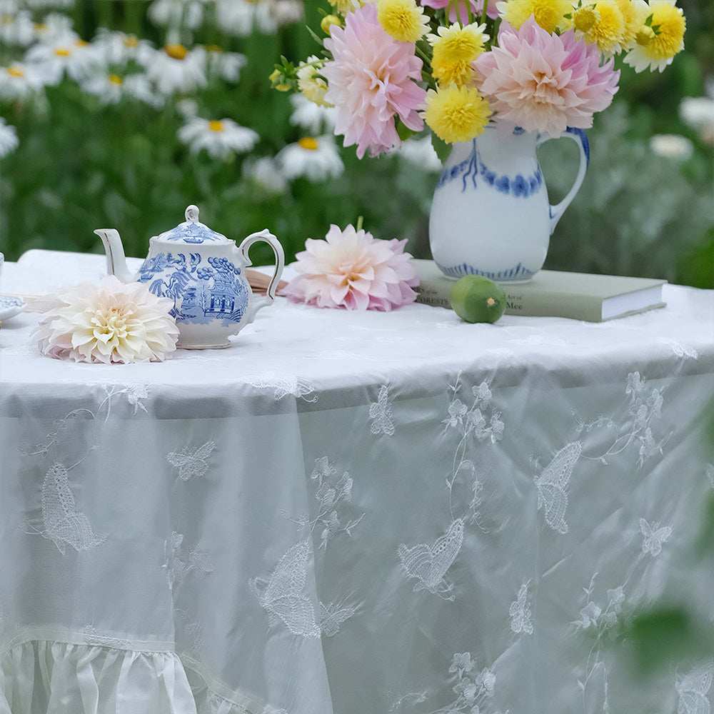 Celestine Graceful Ruffled Lace Butterfly Tablecloth