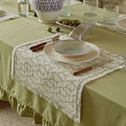 Sophia Green Ruffled Linen-Viscose Tablecloth