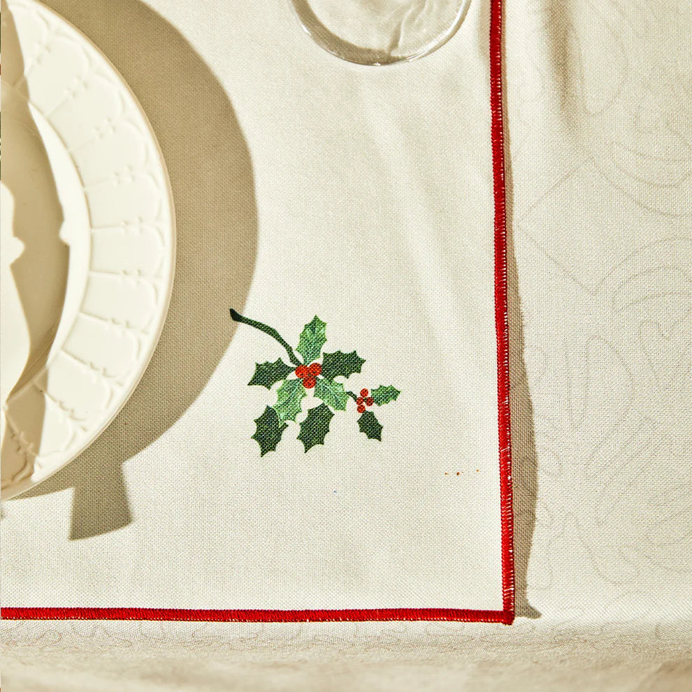 Noelle Christmas Placemat with Holly and Berry Print