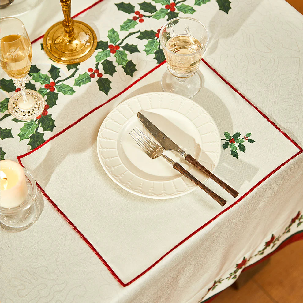 Noelle Christmas Placemat with Holly and Berry Print