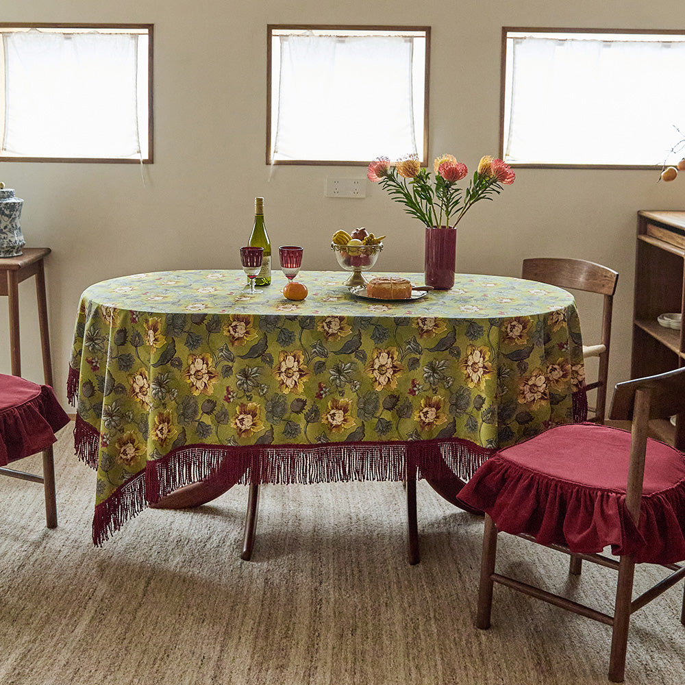 Madeline Garden Bloom Fringe Tablecloth