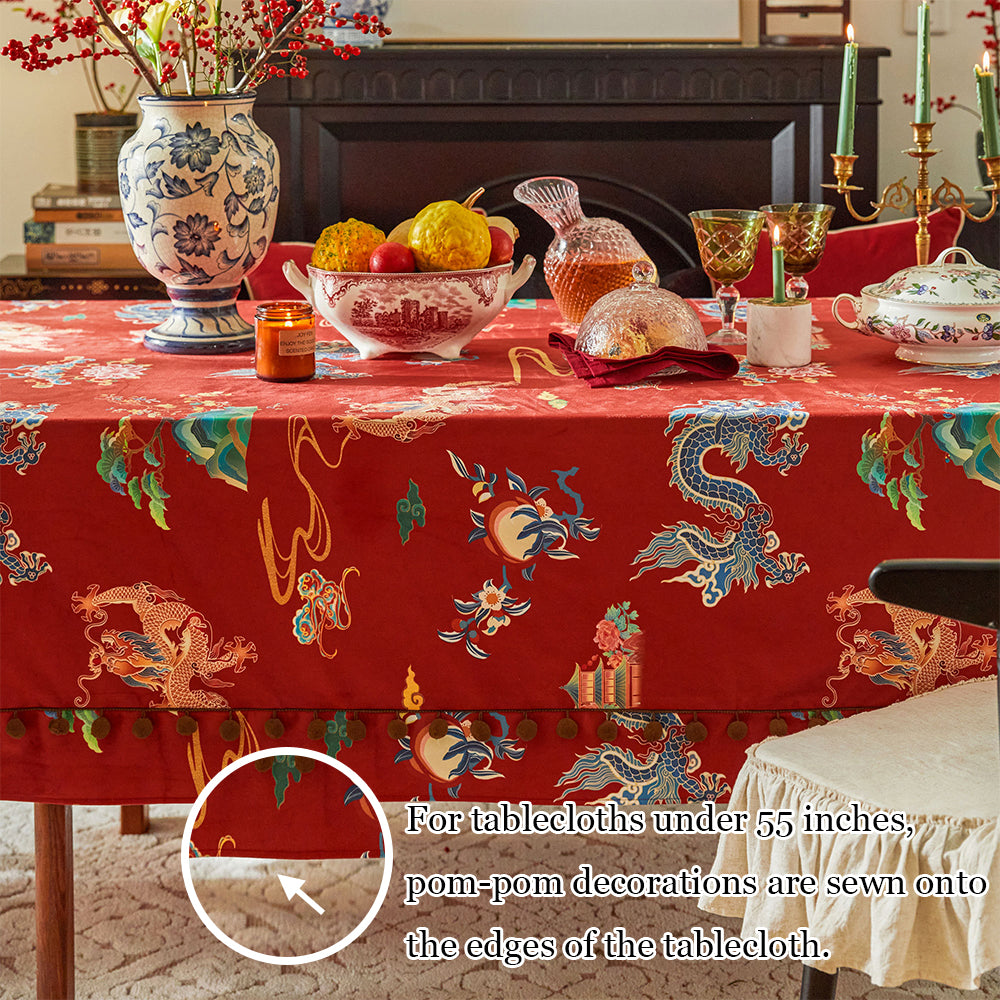 Draco Oriental Style Dragon Pattern Red Custom Tablecloth