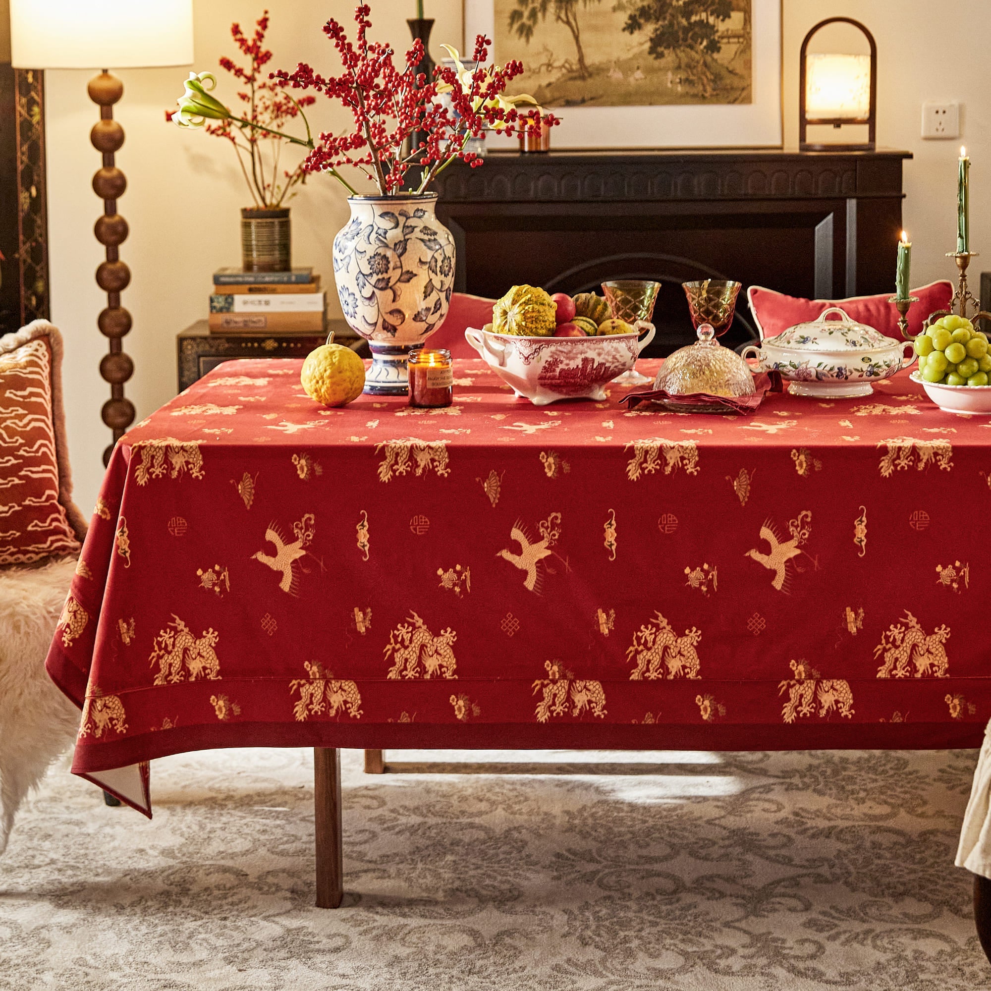 Nabis Dragon Phoenix Printed Custom Tablecloth