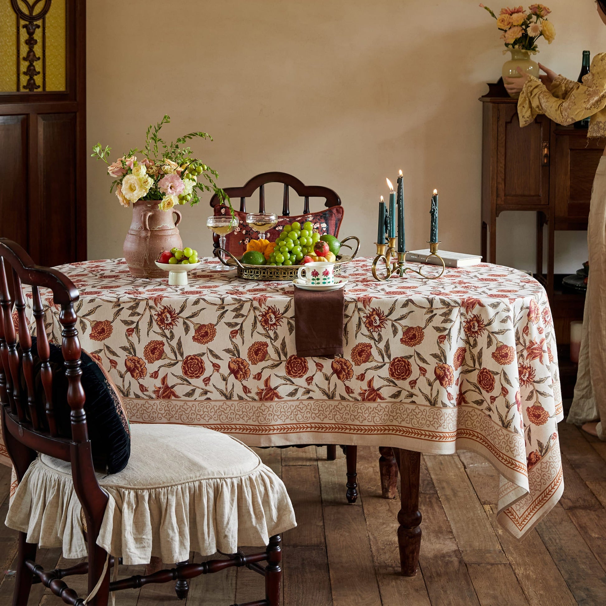 Nabis Elegant Block Print Floral Custom Tablecloth