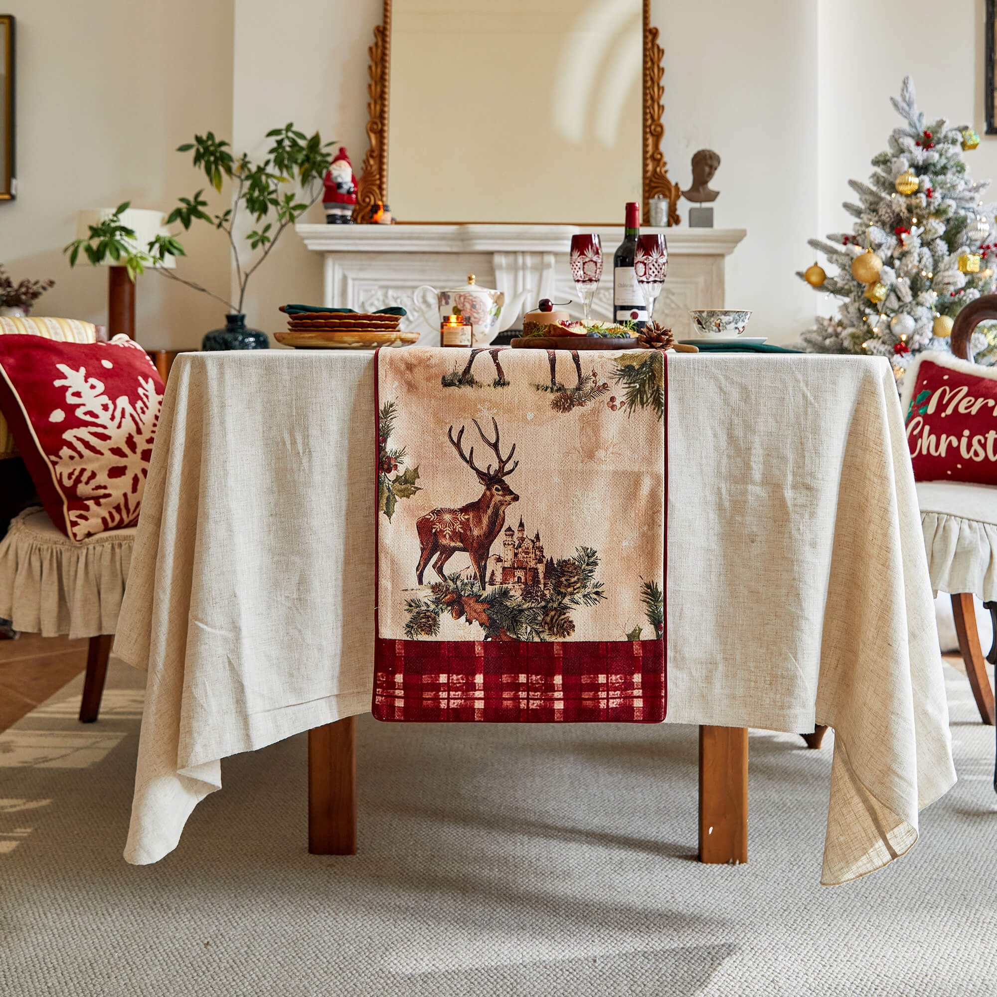 Nabis Christmas Reindeer Printed Custom Table Runner