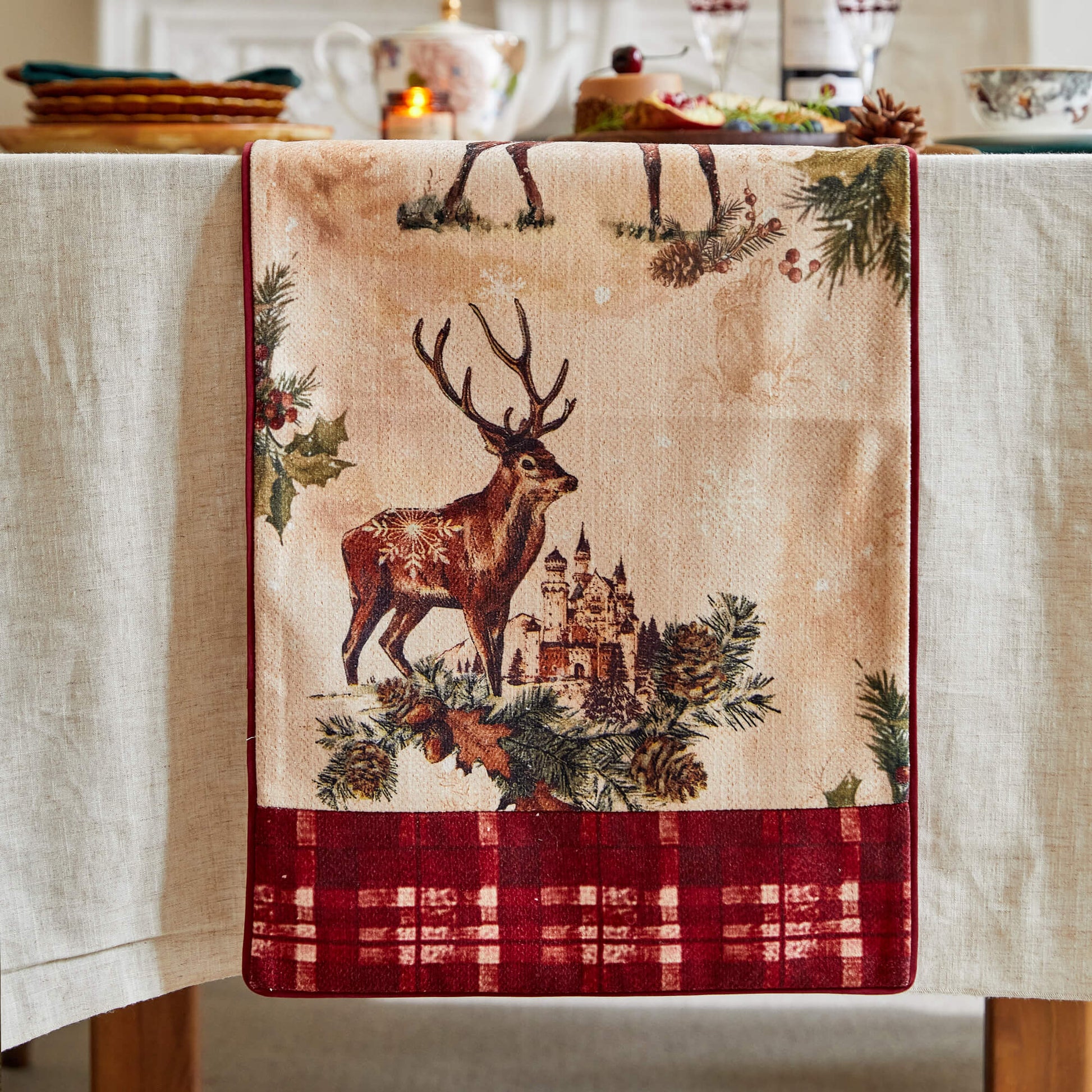 Nabis Christmas Reindeer Printed Custom Table Runner