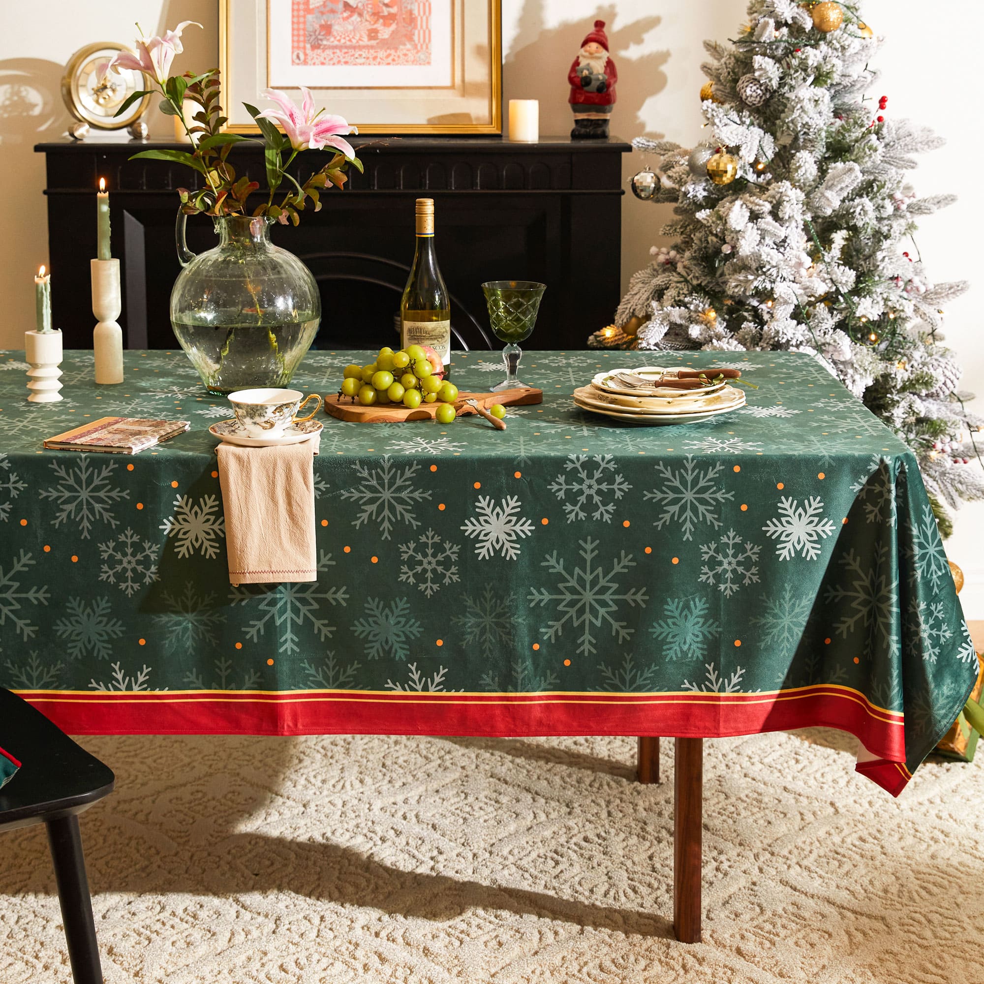 Nabis Christmas Forest Green Snowflake Custom Tablecloth