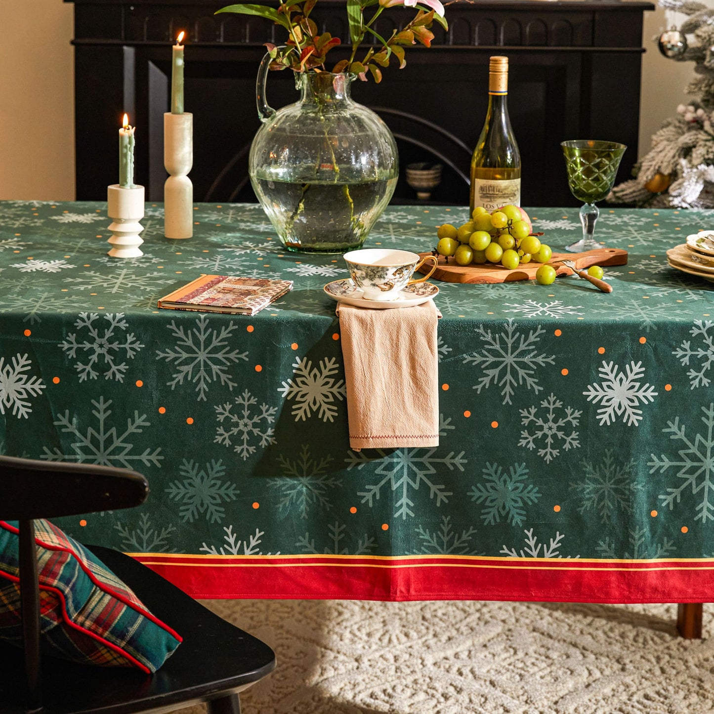 Nabis Christmas Forest Green Snowflake Custom Tablecloth