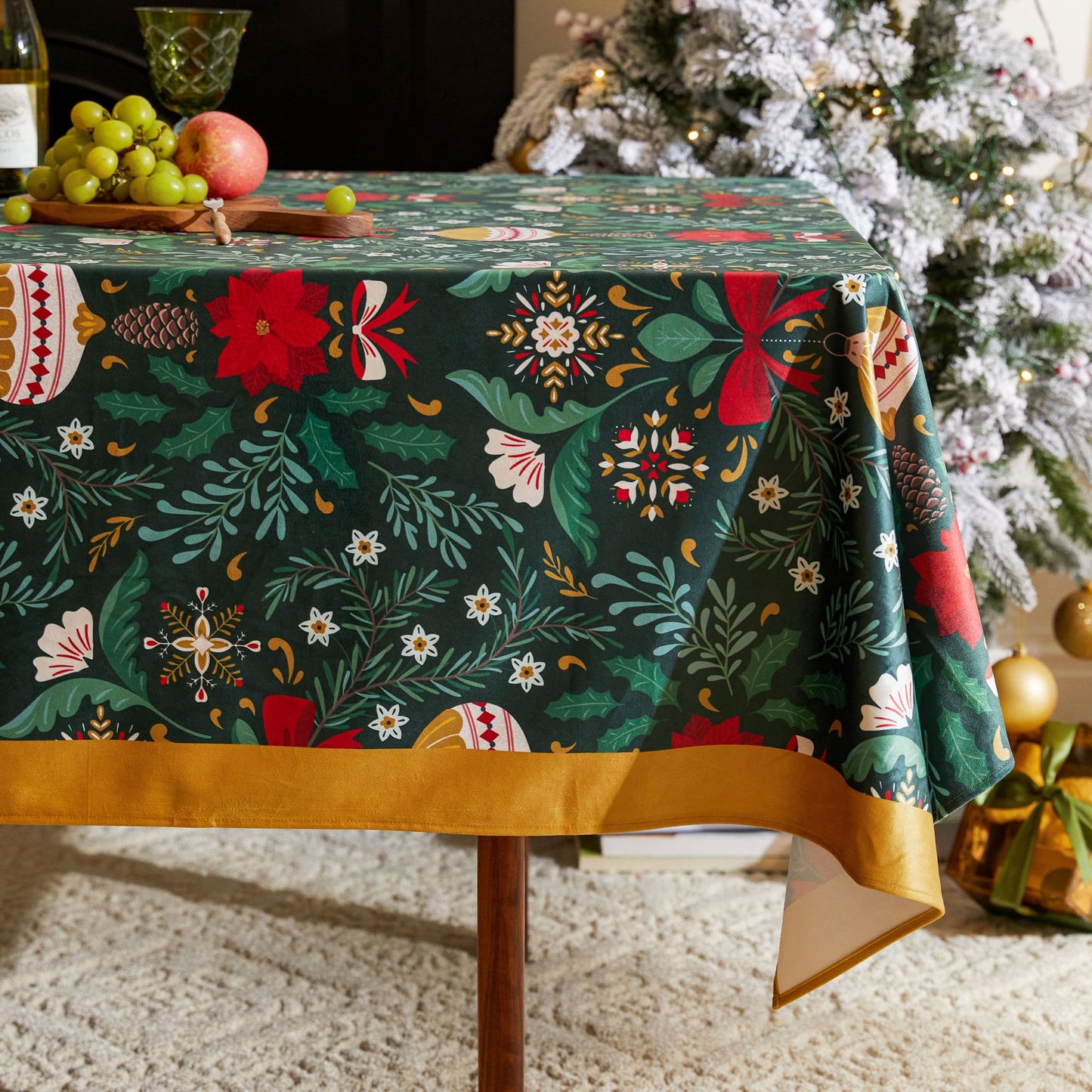 Nabis Christmas Woodland Forest Green Custom Tablecloth