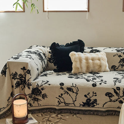 Noir Reversible Black and Ivory Floral Sofa Cover