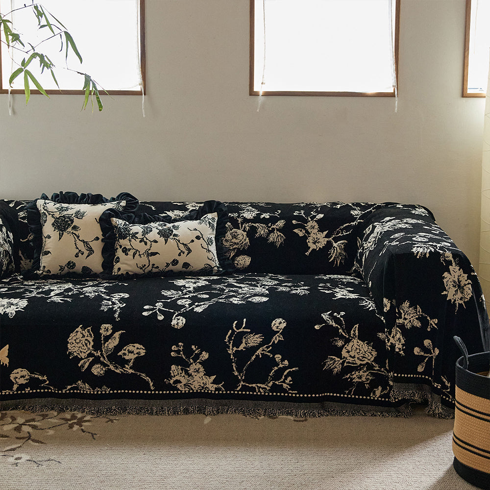 Noir Reversible Black and Ivory Floral Sofa Cover