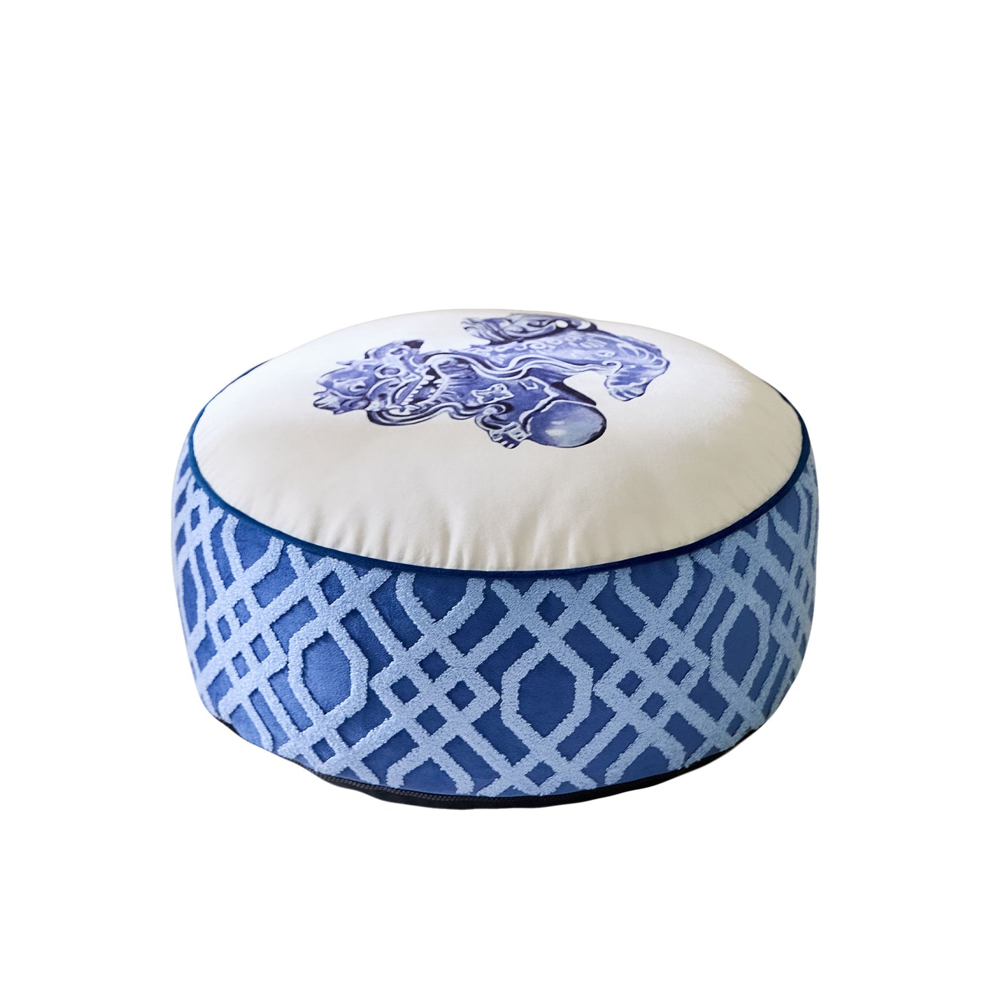 Nimbus Oriental Blue Lucky Print Velvet Ottoman Cushion