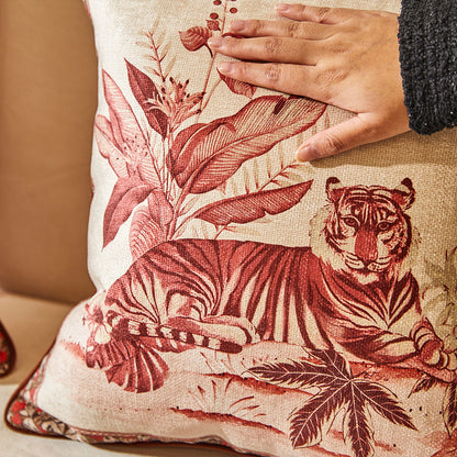 Tonson Tiger Print Red Throw Pillow Cover