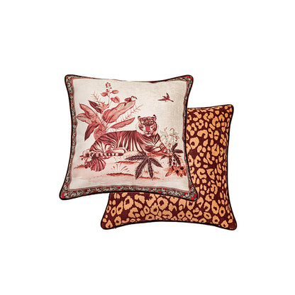 Tonson Tiger Print Red Throw Pillow Cover