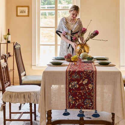 Vermillion Custom Floral Printed Chenille Table Runner