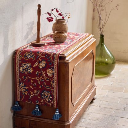 Vermillion Custom Floral Printed Chenille Table Runner