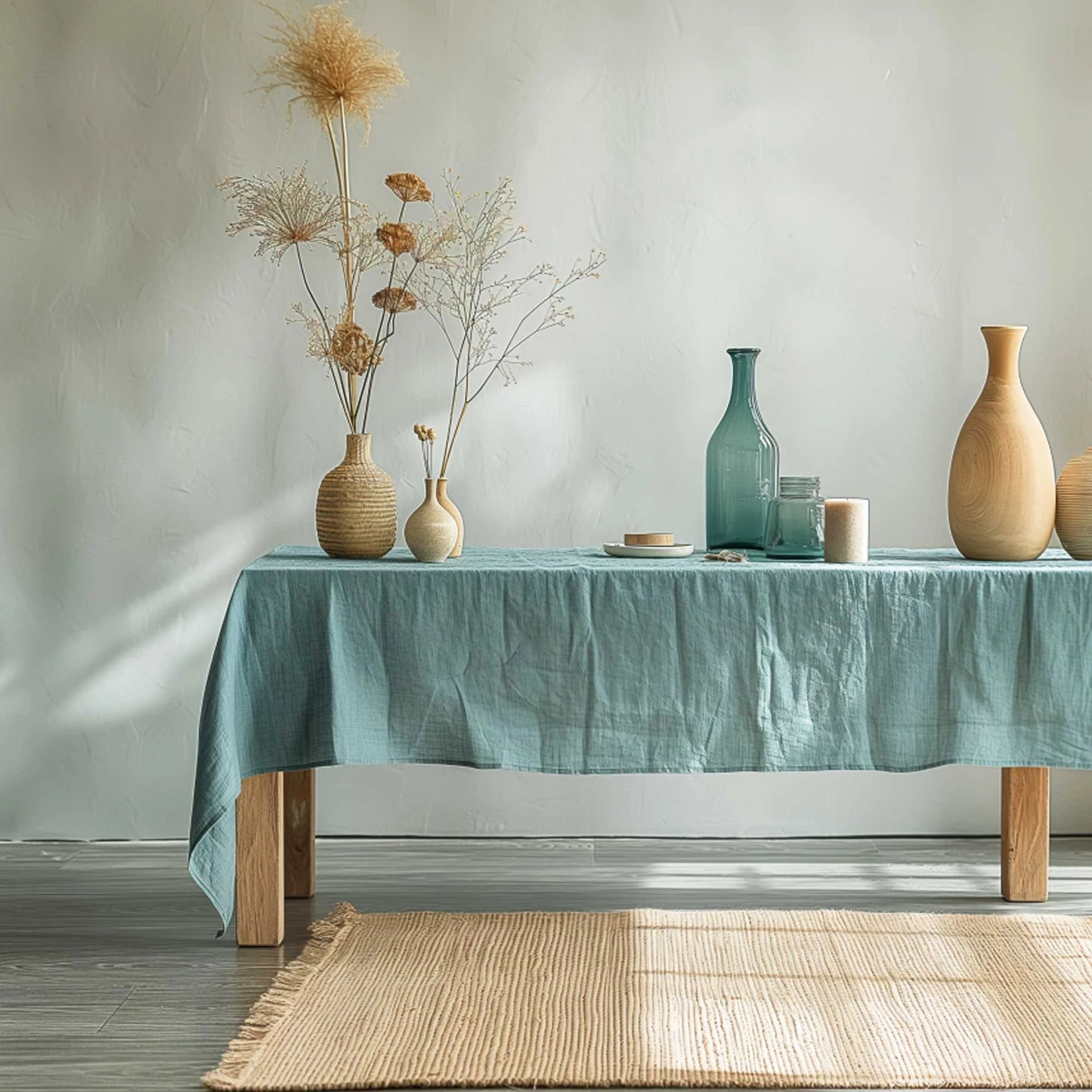 Azure Light Blue Linen Tablecloth Custom Made