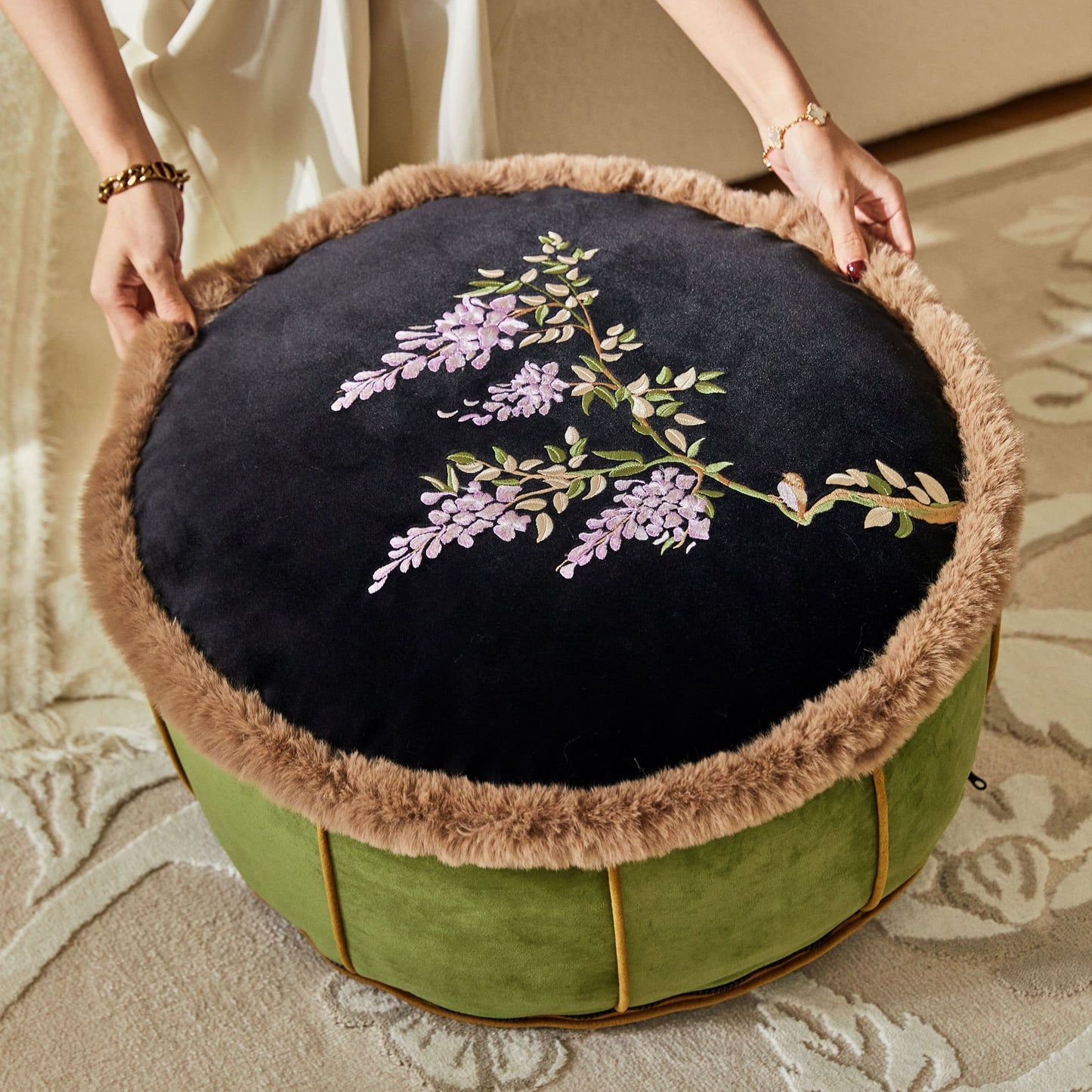 Nabis Embroidery Flower Living Room Sofa  Pouf Cover