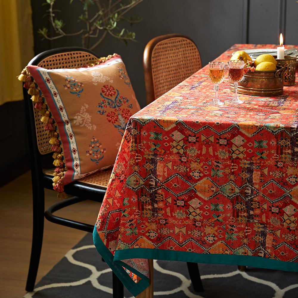 Nabis Orange Red Boho Country Linen Custom Tablecloth