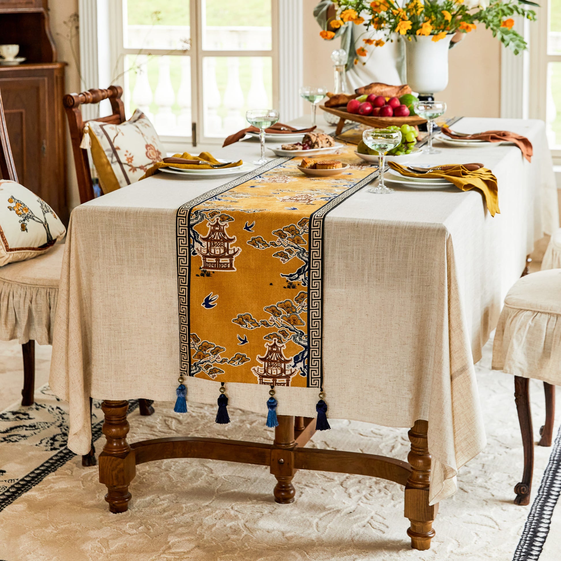 Nabis Oriental Gold Table Runner Custom Pavillon Printed