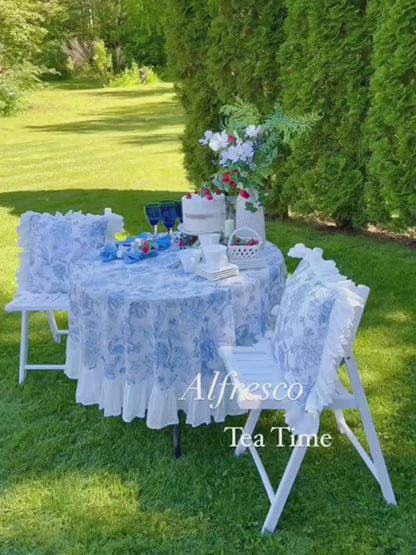 Sylvana Grace Petal Blue Ruffle Floral Tablecloth