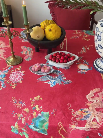 Draco Oriental Style Dragon Pattern Red Custom Tablecloth