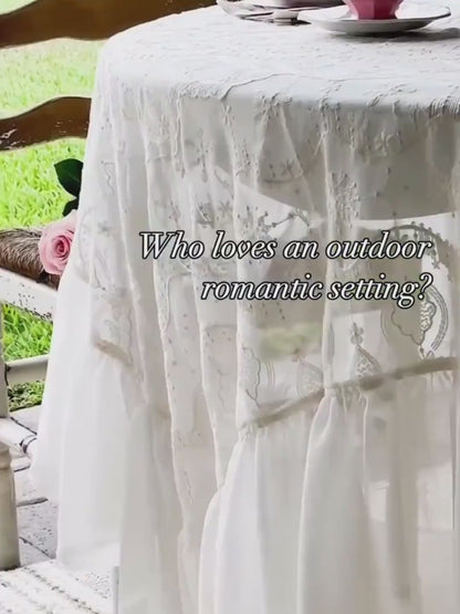 Ethereal Romantic White Ruffle Lace Tablecloth