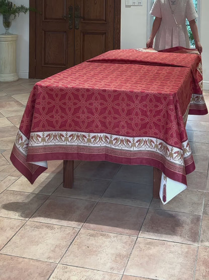 Carmine Retro Waterproof Red Printed Custom Tablecloth