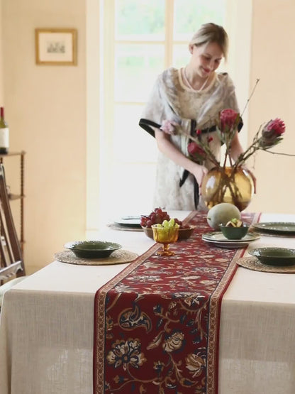 Vermillion Custom Floral Printed Chenille Table Runner