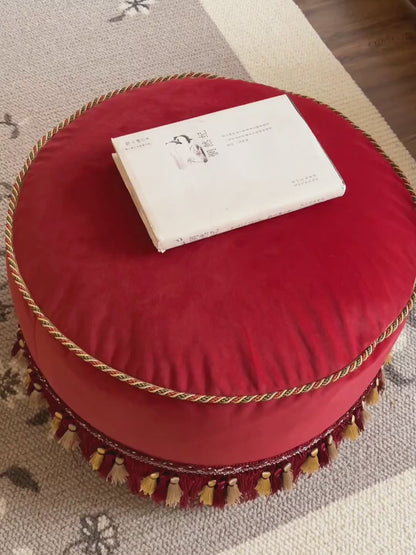 Ruby Red Tassel Handmade Ottoman Cushion