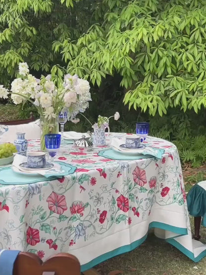 Lina Blue Trumpet Flower Pastoral Linen Tablecloth