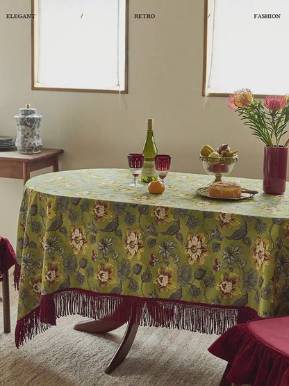 Madeline Garden Bloom Fringe Tablecloth