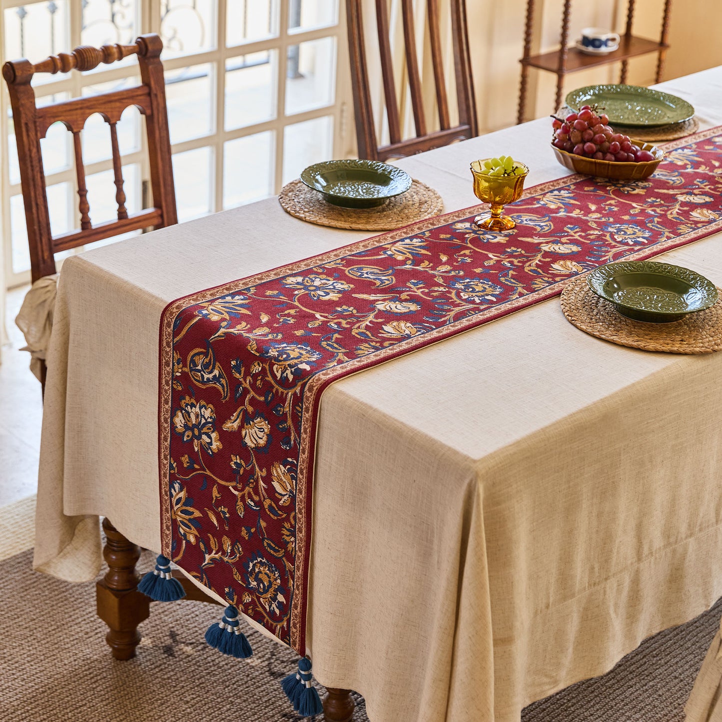 Vermillion Custom Floral Printed Chenille Table Runner